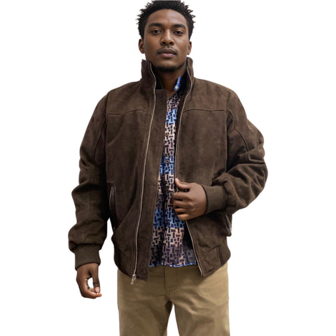 Brown Suede Bomber Jacket for Men