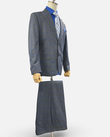 Silk & Wool Blended Gray Subtle Tonal Plaid Modern Fit Suit | Clearance