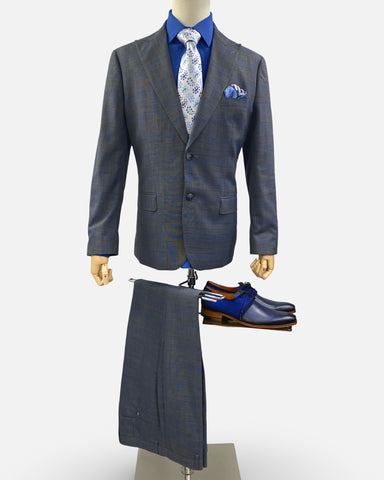 Silk & Wool Blended Gray Subtle Tonal Plaid Modern Fit Suit | Clearance