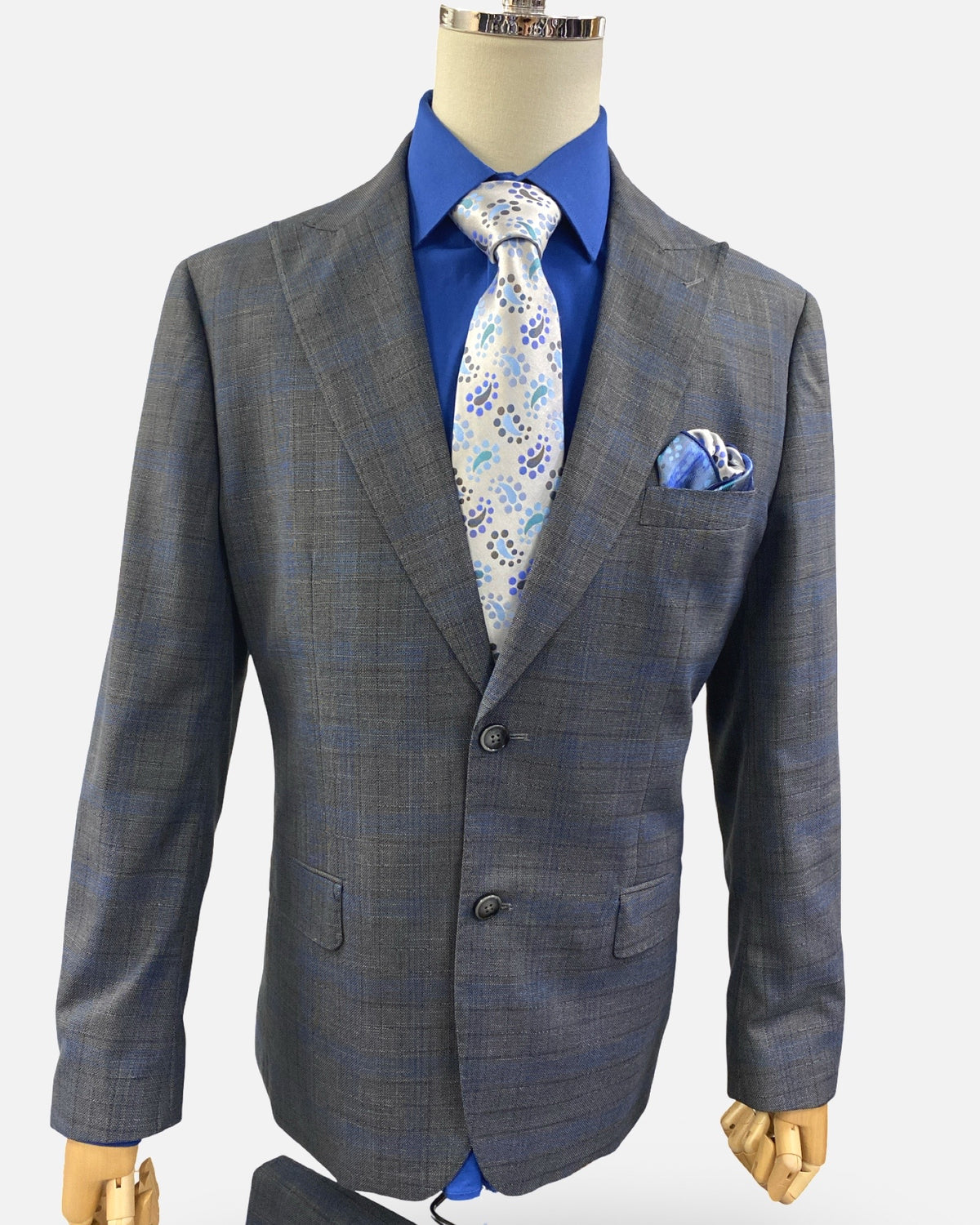 Silk & Wool Blended Gray Subtle Tonal Plaid Modern Fit Suit | Clearance
