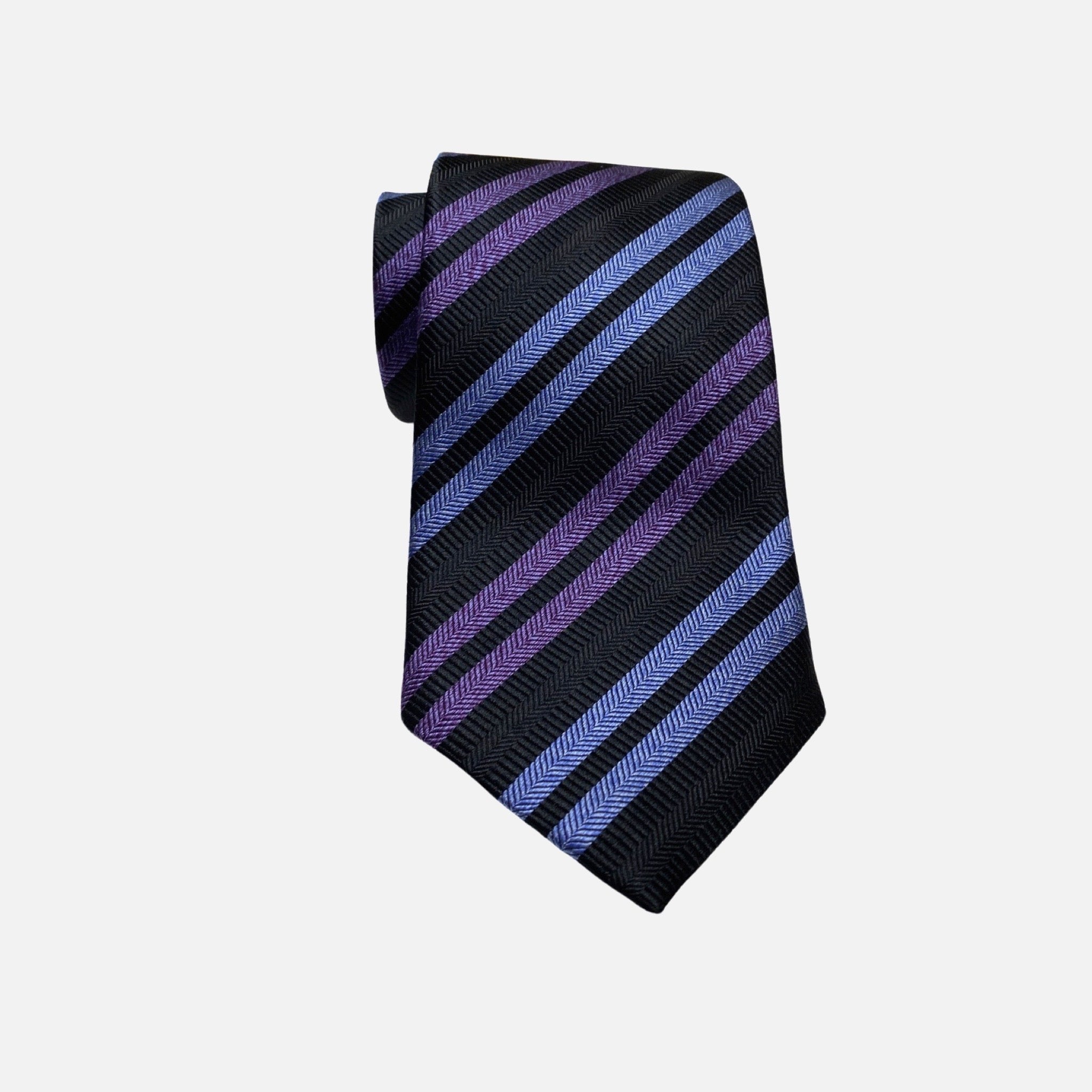 JZ Richards Black tie with diagonal blue and purple stripe