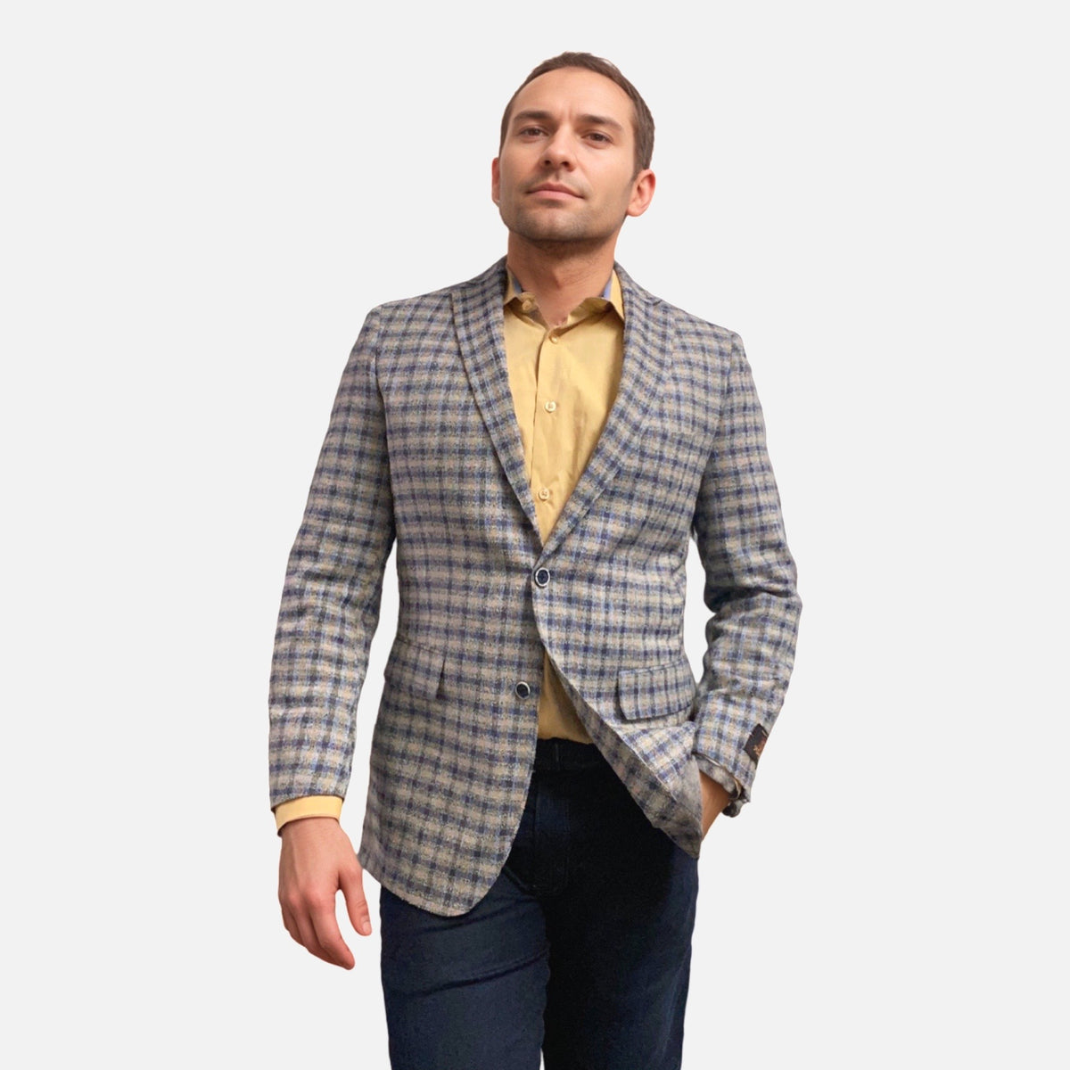 Men’s Textured Check Blazer - Modern Fit, Italian Fabric