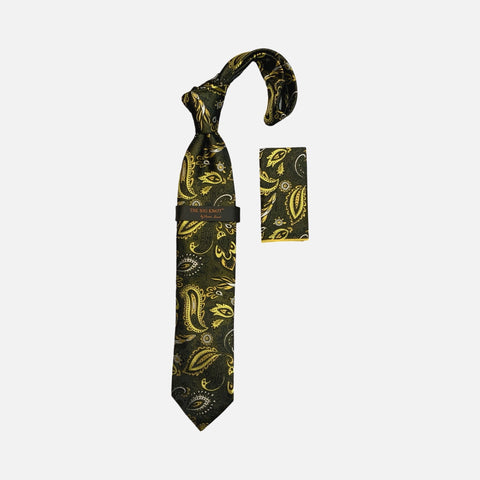 BW304 Black/Gold Steven Land Silk Tie and Hanky