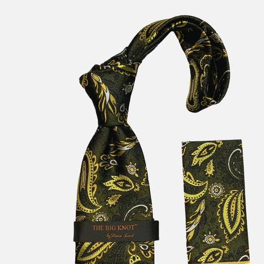 BW304 Black/Gold Steven Land Silk Tie and Hanky