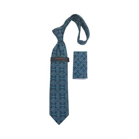 BW309 Teal  Big Knot Silk Tie and Hanky