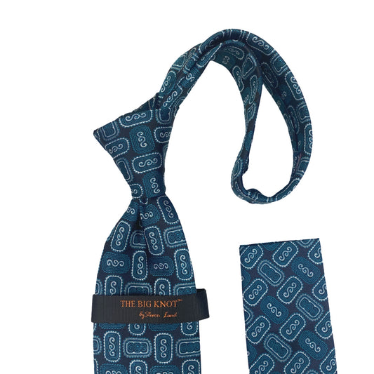 BW309 Teal  Big Knot Silk Tie and Hanky