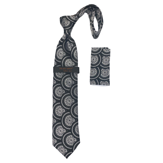 BW306 Black Steven Land Silk Tie and Hanky