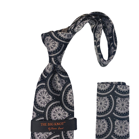 BW306 Black Steven Land Silk Tie and Hanky