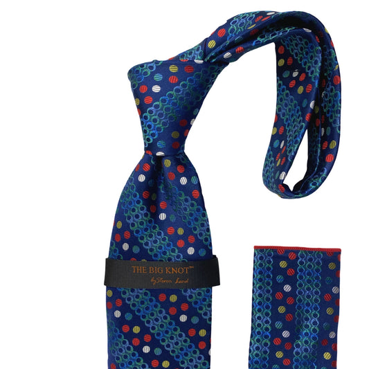 BW305 Navy Silk Steven Land  Big Knot Tie and Hanky