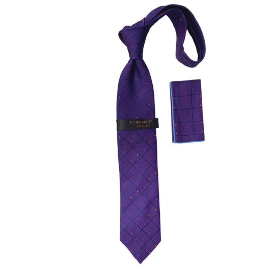 BW302 Purple Steven Land Big Knot Silk Tie and Hanky