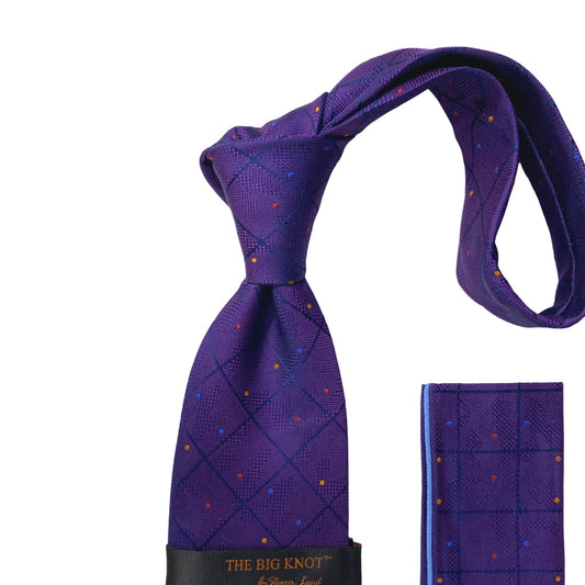 BW302 Purple Steven Land Big Knot Silk Tie and Hanky