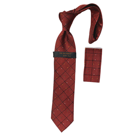 BW302 Red Steven Land Big Knot Silk Tie and Hanky