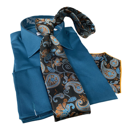 Modena Teal Stretch French Cuff Dress Shirt - Contemporary Fit