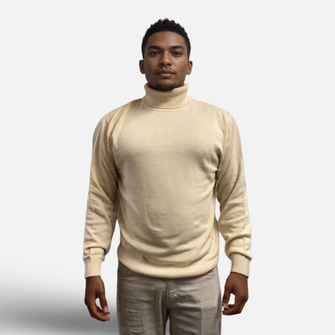 Men’s Stone Lightweight Turtleneck Sweater - Cotton Blend