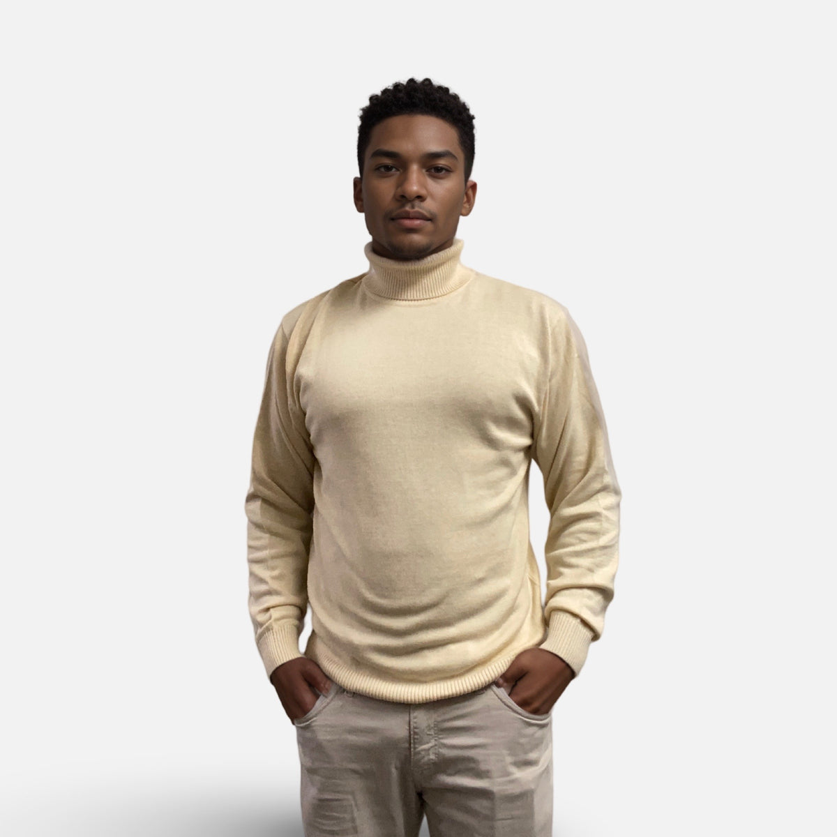 Men’s Stone Lightweight Turtleneck Sweater - Cotton Blend