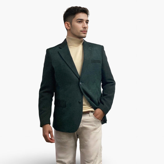 Men’s Hunter Green Chenille Blazer - Classic Elegance in a Luxurious Blend