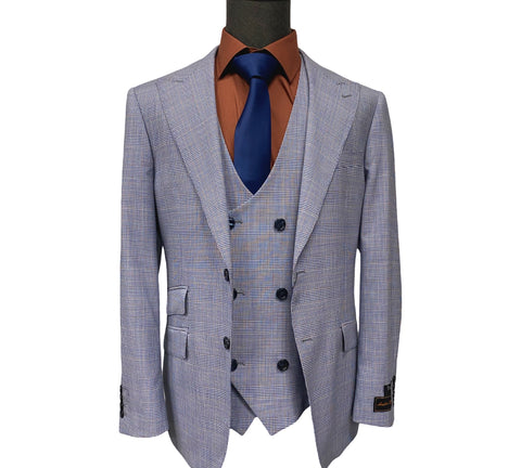 Tiglio Men’s 3-Piece 100% Wool Glen Plaid Suit | Modern Fit