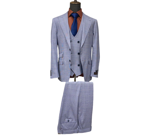 Tiglio Men’s 3-Piece 100% Wool Glen Plaid Suit | Modern Fit