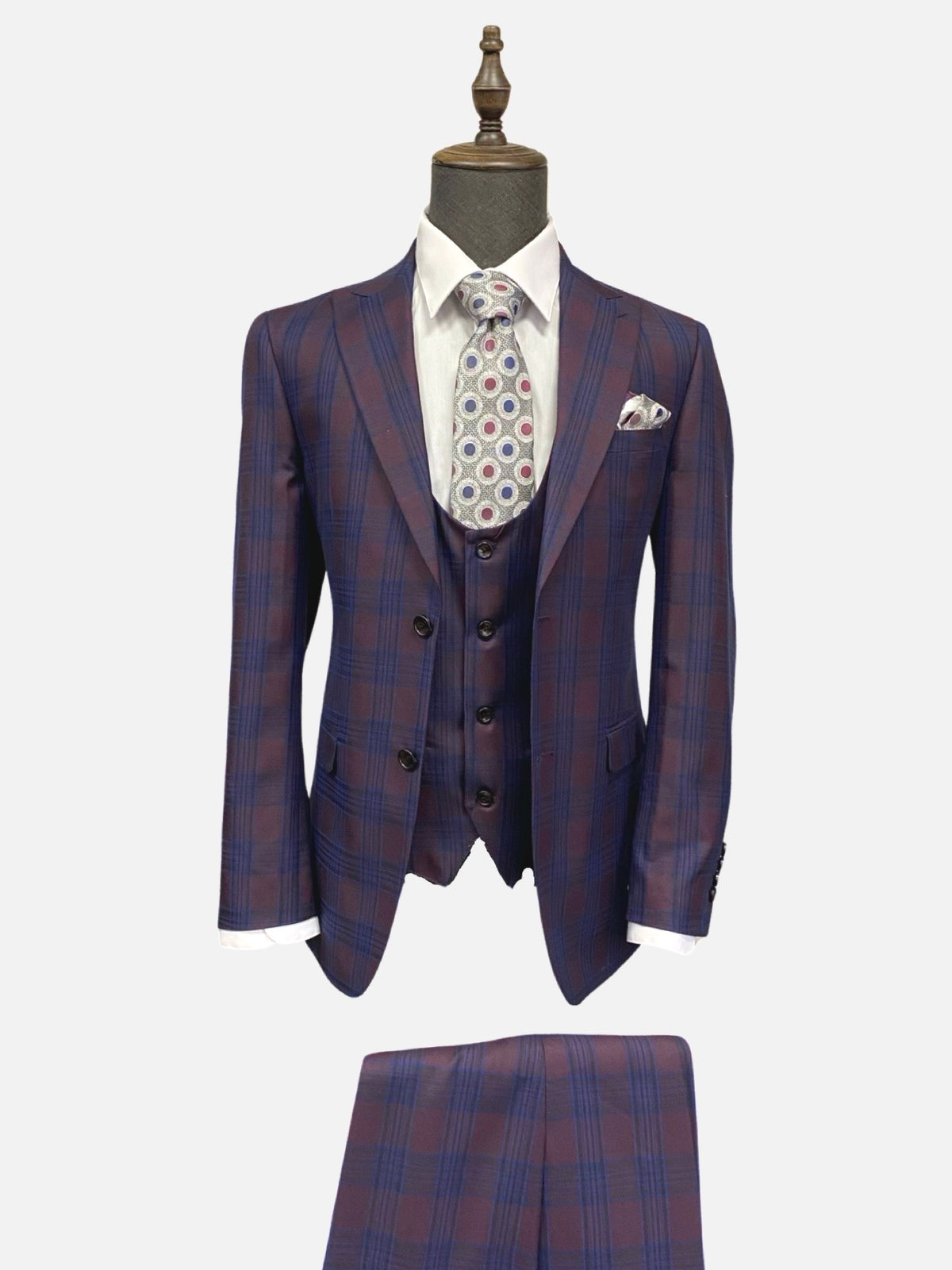 Mens plaid slim fit suit