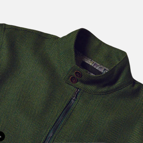 Clearance | Men’s Olive Green Herringbone Lightweight Jacket | 4XL