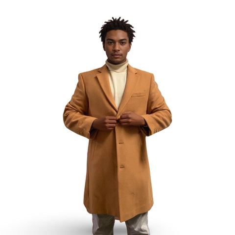 Men’s Camel Slim-Fit Car Coat - Wool Blend with Cashmere