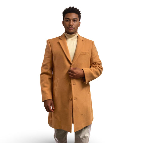 Men’s Camel Slim-Fit Car Coat - Wool Blend with Cashmere