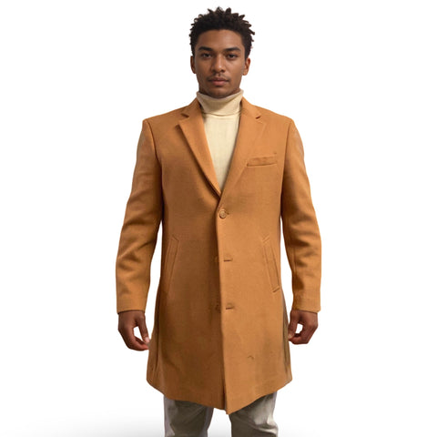 Men’s Camel Slim-Fit Car Coat - Wool Blend with Cashmere