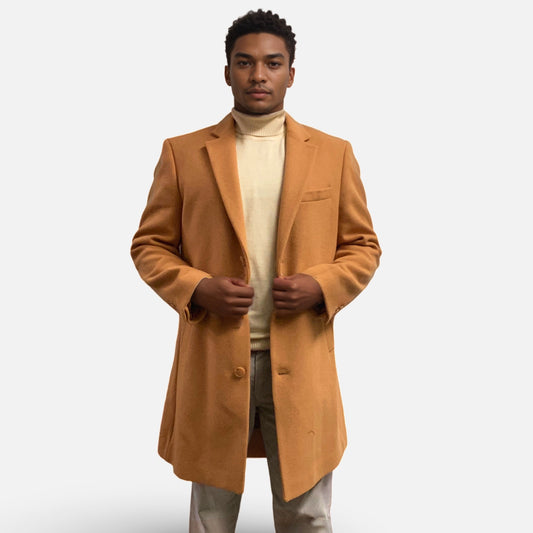 Clearance | Men’s Camel Slim-Fit Car Coat - Wool Blend with Cashmere | XL