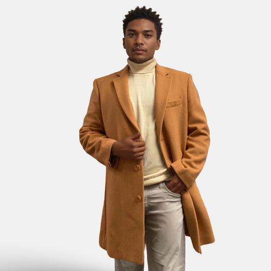 Clearance | Men’s Camel Slim-Fit Car Coat - Wool Blend with Cashmere | XL