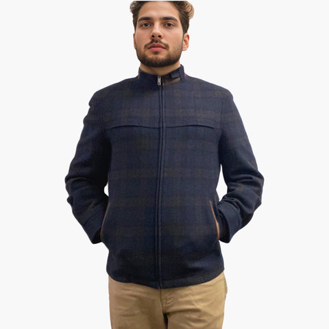 Men’s Wool Zip-Up Jacket - Navy Plaid | M | Clearance