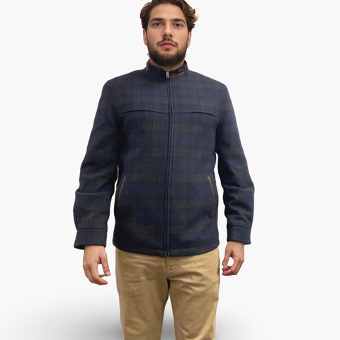 Men’s Wool Zip-Up Jacket - Navy Plaid | M | Clearance