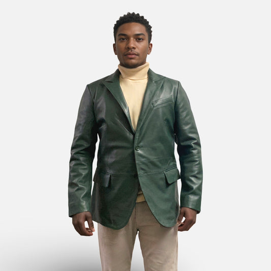 Mens Green Leather Blazer | Lambskin | Modern Fit