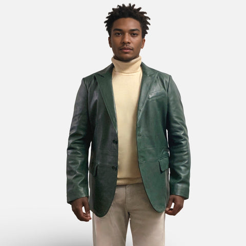 Mens Green Leather Blazer | Lambskin | Modern Fit