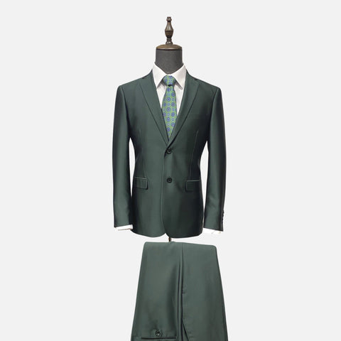 Mens green suit slim fit single breasted