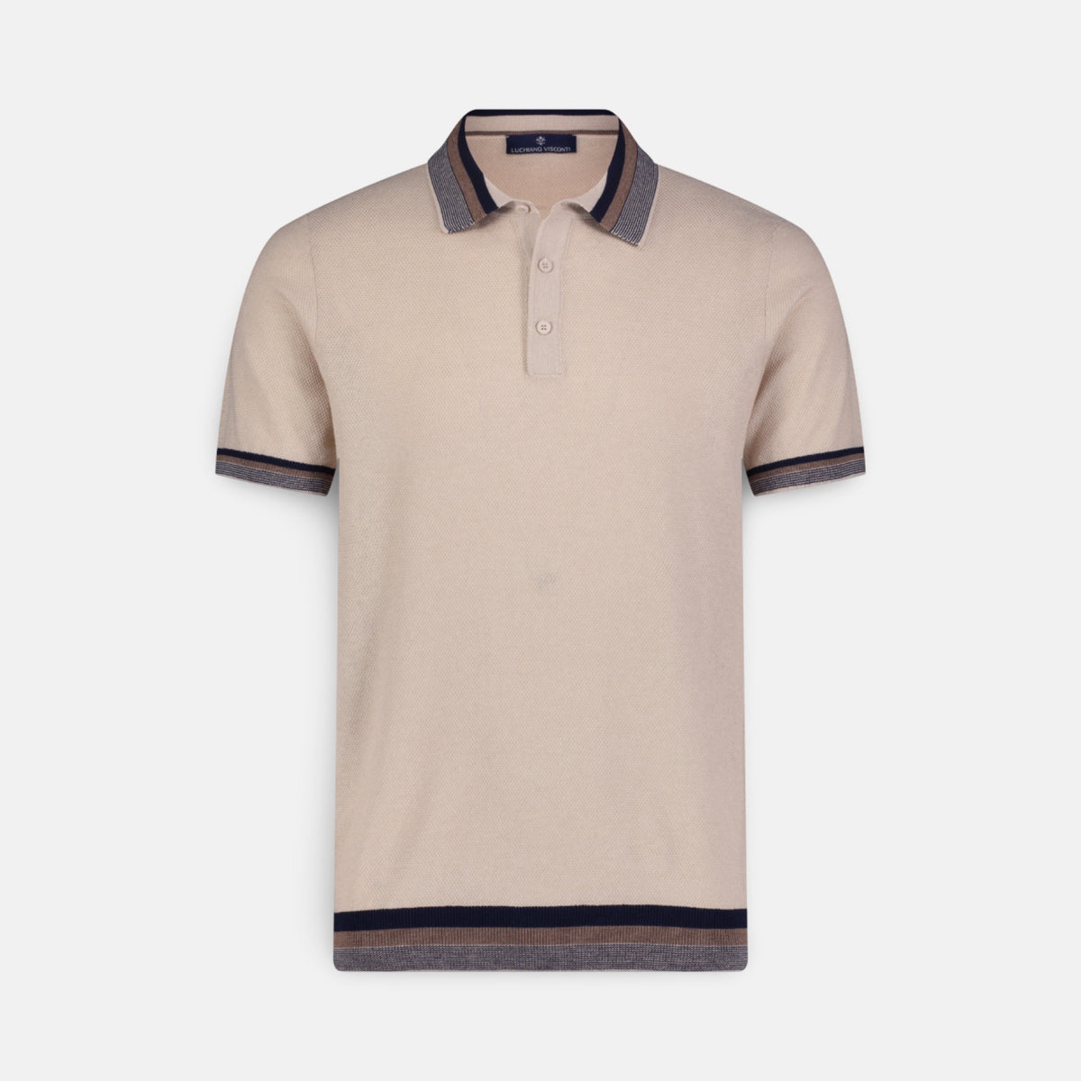 Luchiano Visconti Short Sleeve Polo Collar Summer Knit Beige | Modern Fit