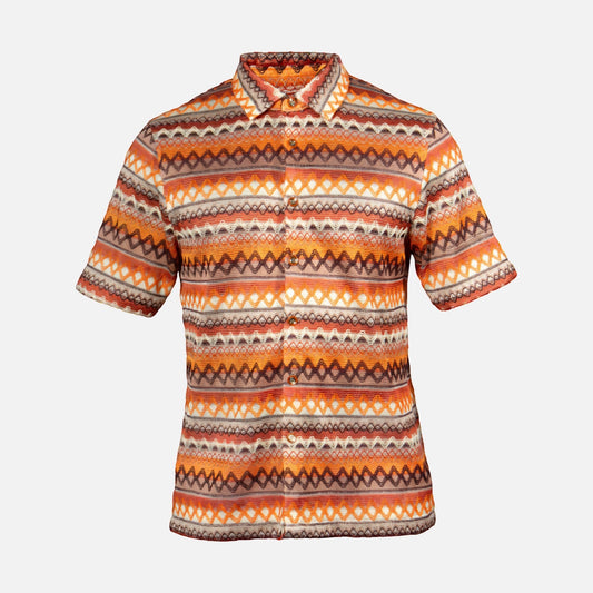 Prestige Men’s Short Sleeve Knit Button-Up Shirt – Orange