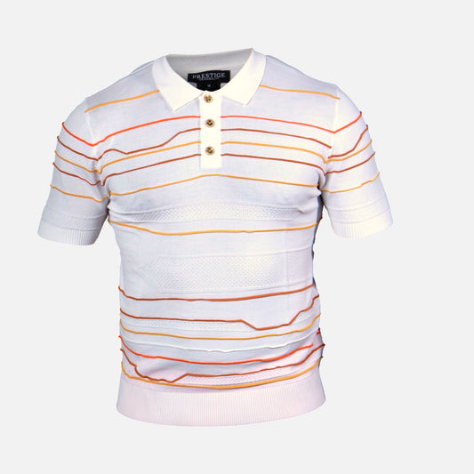 Prestige Men’s Knit Polo Shirt – Textured Striped Short Sleeve