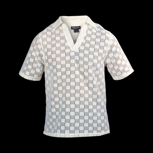 Prestige Men’s Openwork Knit Summer Shirt – Short Sleeve 100% Rayon