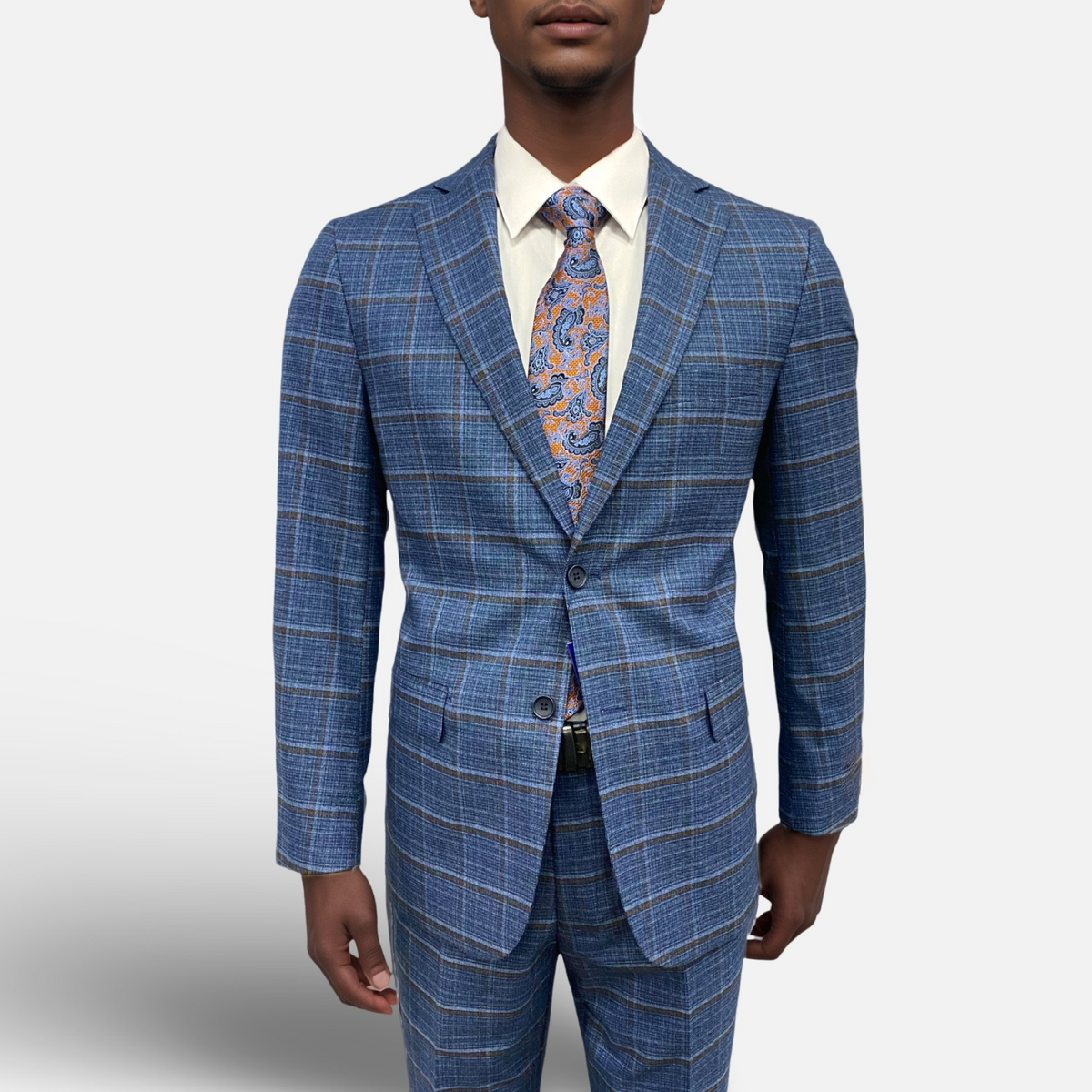 Men’s Blue Plaid Two-Piece Suit – Modern Fit Viscose Blend