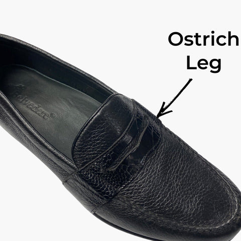 Ostrich leg and deerskin penny loafer for men