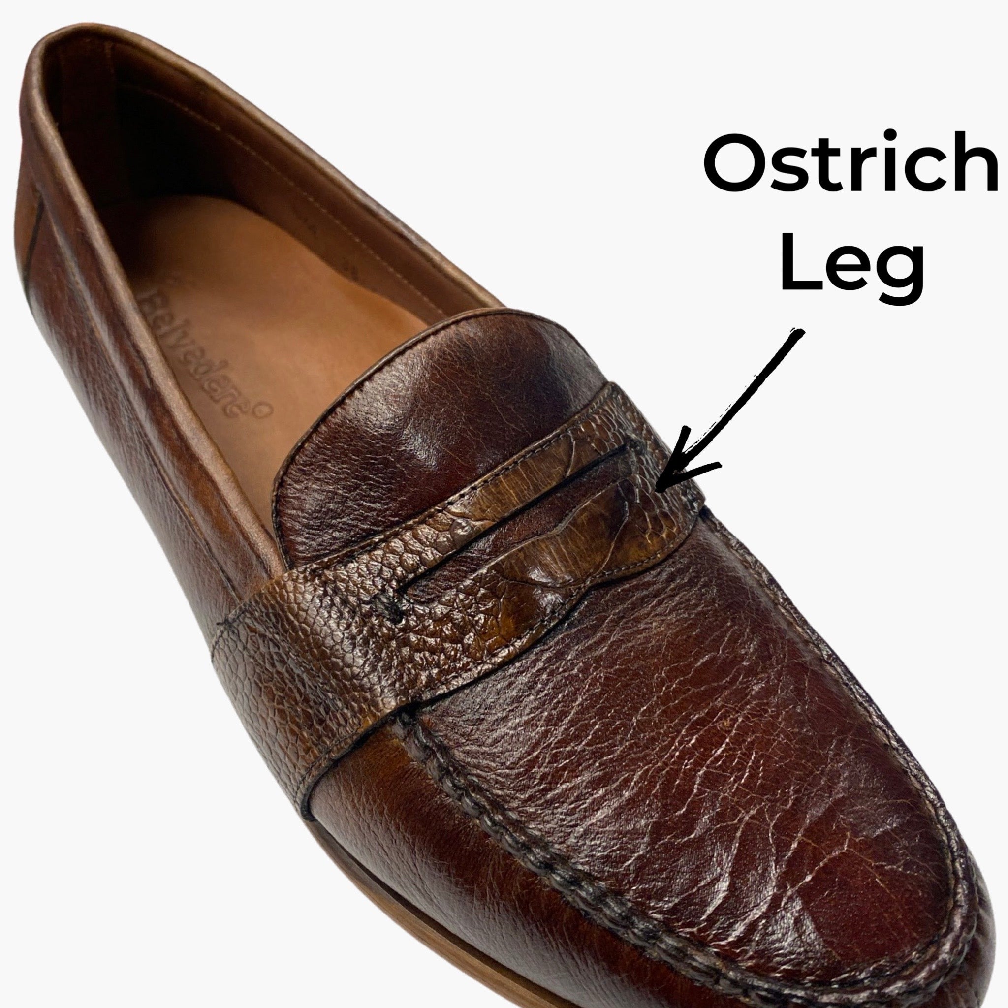 Ostrich leg and deerskin loafer