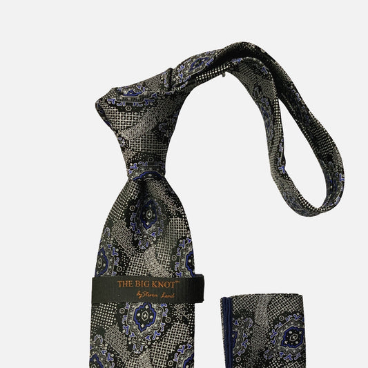 Steven Land Silk Big Knot Tie and Hanky | BW321 - Black