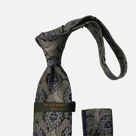 Steven Land Silk Big Knot Tie and Hanky | BW321 - Black