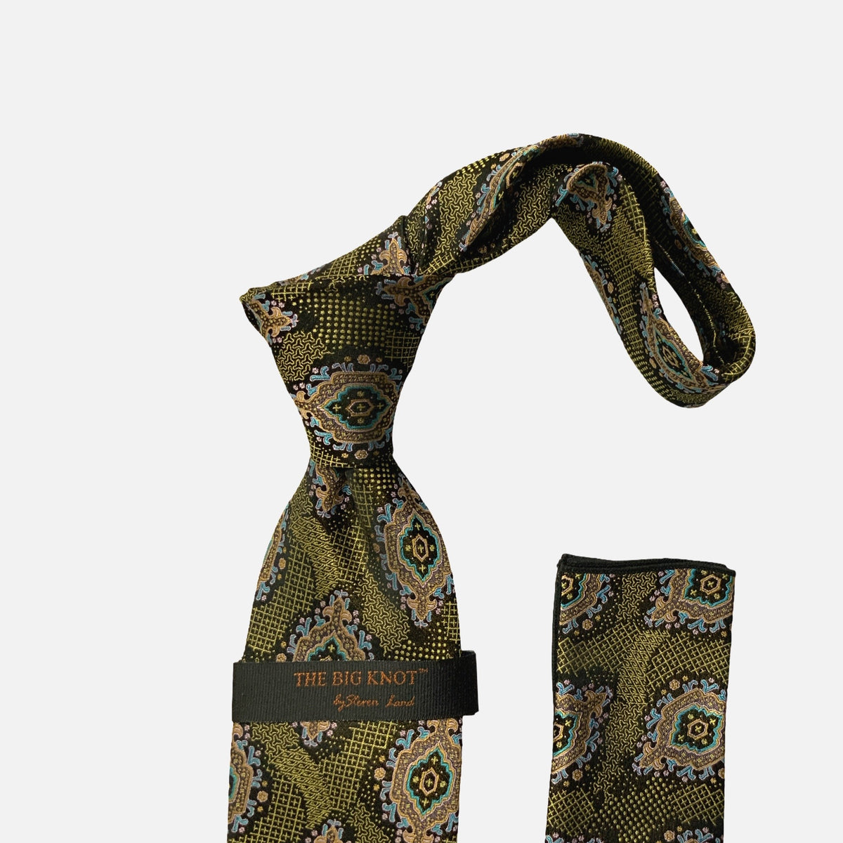 Steven Land Silk Big Knot Tie and Hanky | BW321 - BK/Gold