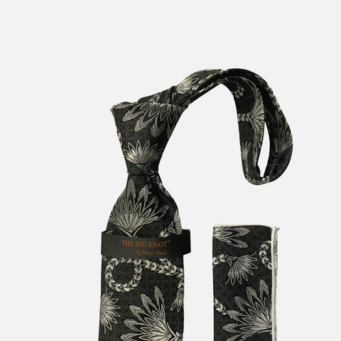 Steven Land Silk Big Knot Tie and Hanky | BW320 - Black