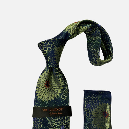 Steven Land Silk Big Knot Tie and Hanky | BW329 - Green