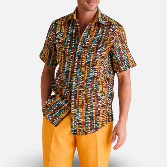 Inserch Geometric Mosaic Short Sleeve Shirt – Vibrant Multicolor