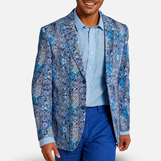Inserch Blue Mosaic Print Cotton Blazer – Modern Fit