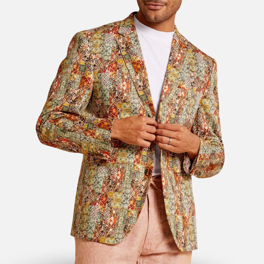Inserch Rust Mosaic Print Cotton Blazer – Modern Fit