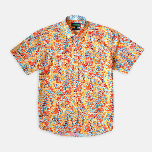 Inserch Orange Paisley Print Cotton Shirt – 100% Cotton, Short Sleeve | XL